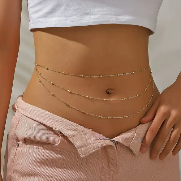 Fashion Stainless Steel Multi Layer Small Heart Waist Chain Body Jewelry For Women Simple Versatile Single Loop Belly Chain