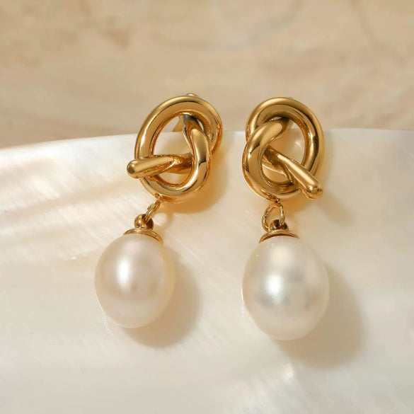 Fashion Stainless Steel Natural Freshwater Pearl Earrings With Geometric Design And Electroplating For Women