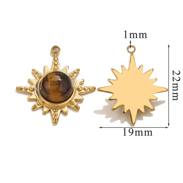 Fashion Stainless Steel Natural Stone Tiger Eye Stone Classic Eight Mans Star Element Titanium Steel Flower Pendant Electroplated 18K Gold Diy Necklace Earrings Accessories
