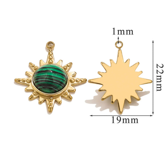 Fashion Stainless Steel Natural Stone Tiger Eye Stone Classic Eight Mans Star Element Titanium Steel Flower Pendant Electroplated 18K Gold Diy Necklace Earrings Accessories