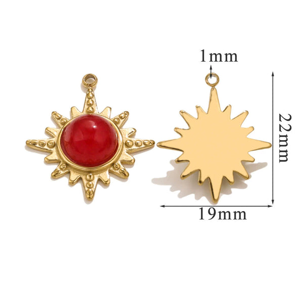 Fashion Stainless Steel Natural Stone Tiger Eye Stone Classic Eight Mans Star Element Titanium Steel Flower Pendant Electroplated 18K Gold Diy Necklace Earrings Accessories