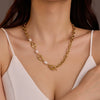 Fashion Stainless Steel Necklace For Women With Splicing Process And Pearl Chain Inlay And Electroplating Treatment