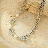 Fashion Stainless Steel Necklace For Women With Splicing Process And Pearl Chain Inlay And Electroplating Treatment