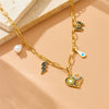Fashion Stainless Steel Necklace With Heart Shape Painted Oil Dropping Love Daisy Lightning Bow Pendant And O Chain Electroplating Design