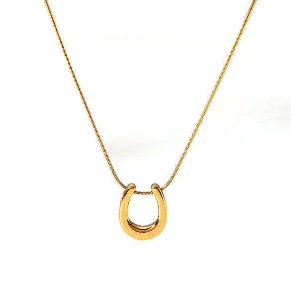 Fashion Stainless Steel Necklace With U Shaped Titanium Steel Pendant 18K Gold Plated By Vacuum Real Gold Electroplating In Pvd Furnace For Women