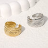 Fashion Stainless Steel Open Ring With Feather Design Non Fading Electroplated For Women
