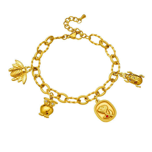 Fashion Stainless Steel Oshaped Chain Animal Cartoon Characters Pendant Bracelet With 18K Goldplated Electroplating For Women