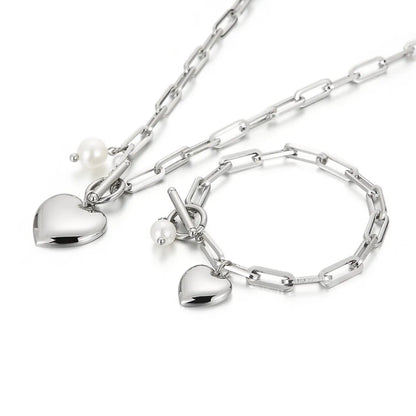 Fashion Stainless Steel Peach Heart Ot Buckle Necklace Bracelet Set Wholesale Gooddiy