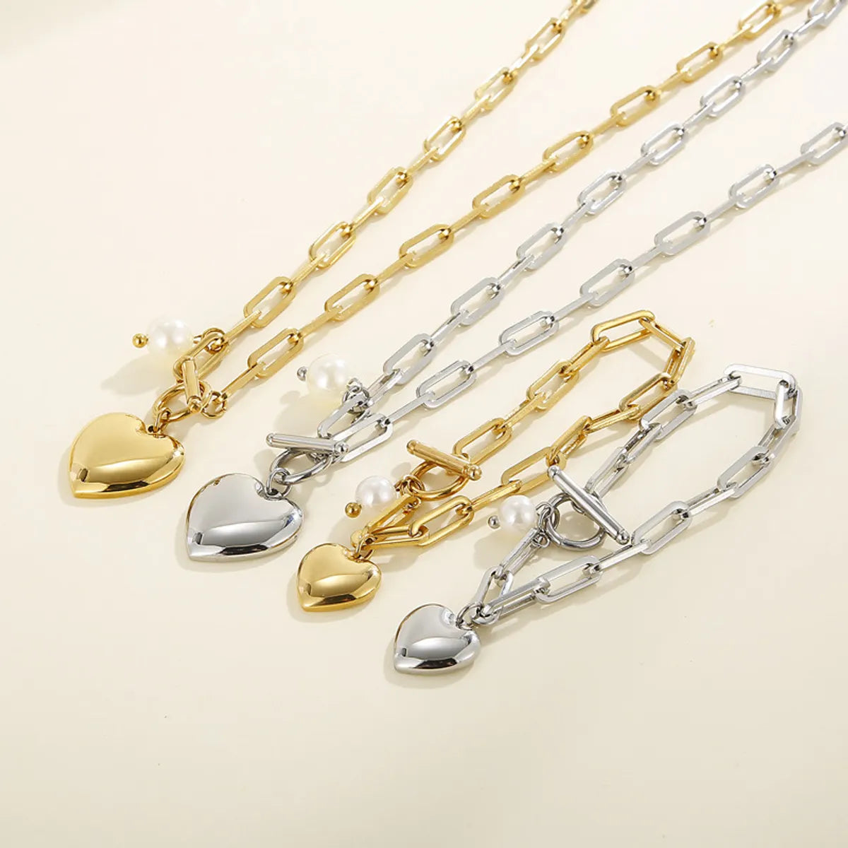 Fashion Stainless Steel Peach Heart Ot Buckle Necklace Bracelet Set Wholesale Gooddiy