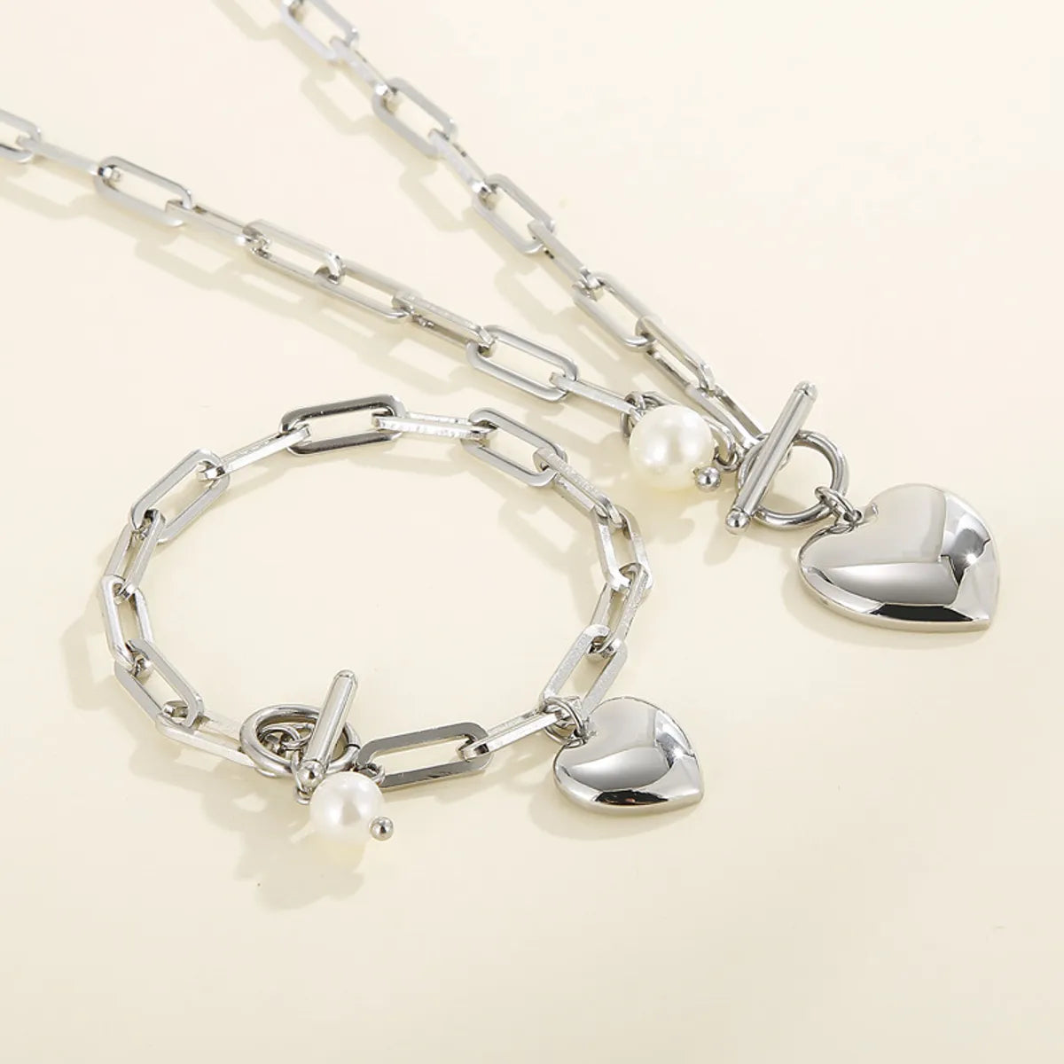 Fashion Stainless Steel Peach Heart Ot Buckle Necklace Bracelet Set Wholesale Gooddiy