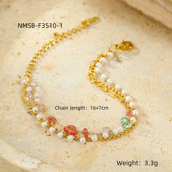 Fashion Stainless Steel Pearl Natural Stone Women's Bracelet With Electroplating Treatment