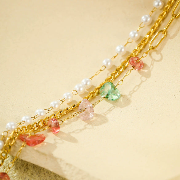 Fashion Stainless Steel Pearl Natural Stone Women's Bracelet With Electroplating Treatment