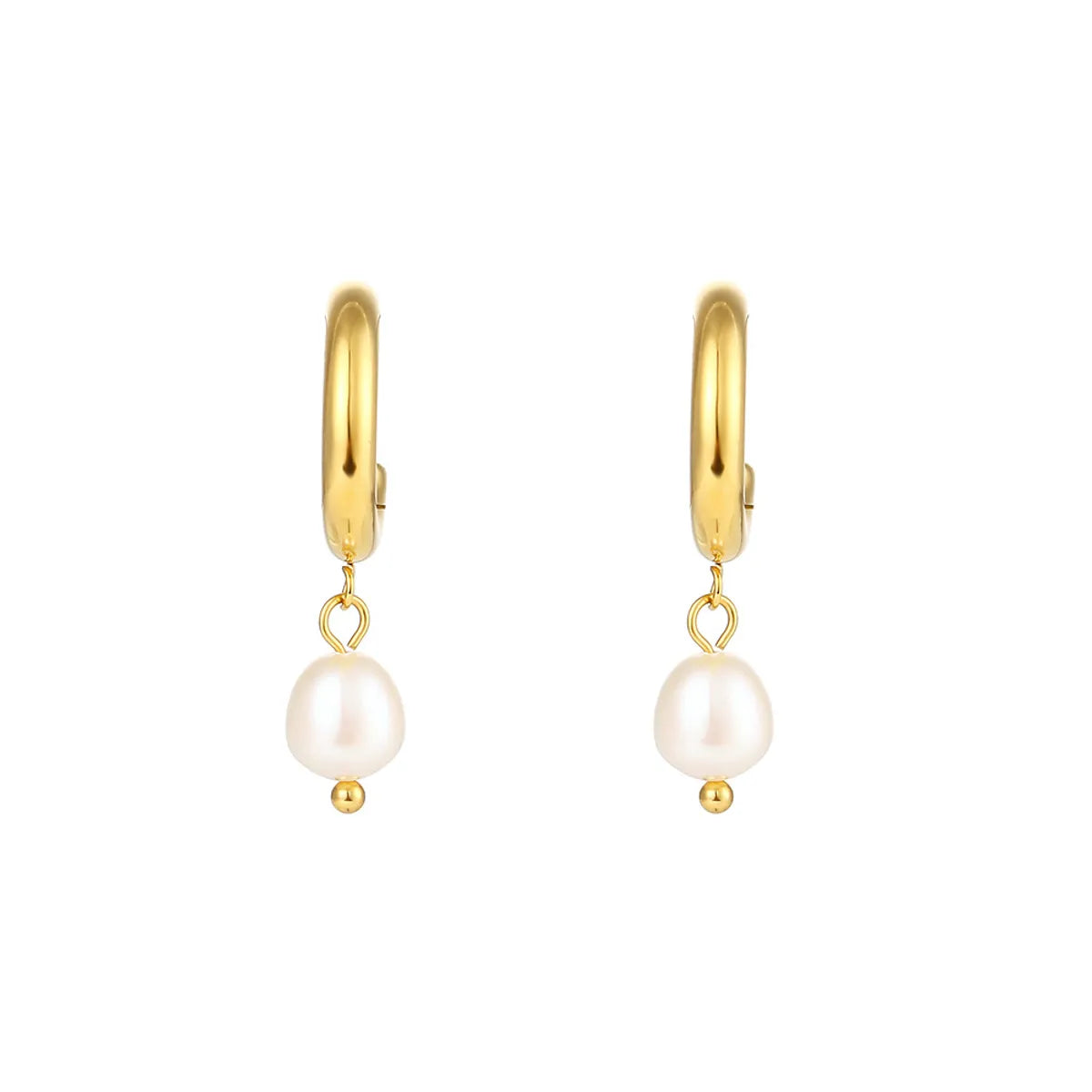 1 Pair Fashion Geometric Plating Stainless Steel Freshwater Pearl 18k Gold Plated Earrings