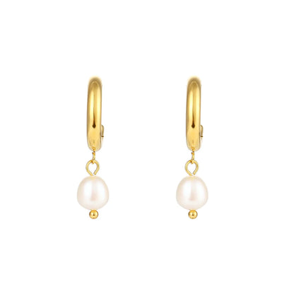 1 Pair Fashion Geometric Plating Stainless Steel Freshwater Pearl 18k Gold Plated Earrings