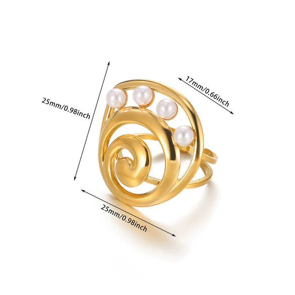 Fashion Stainless Steel Ring Inlaid With Imitation Pearl Wave U Shape Electroplated