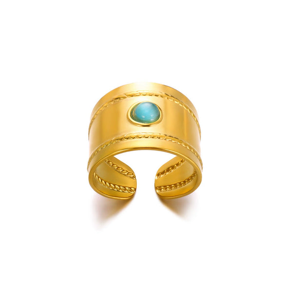 Fashion Stainless Steel Ring Inlaid With Imitation Pearl Wave U Shape Electroplated