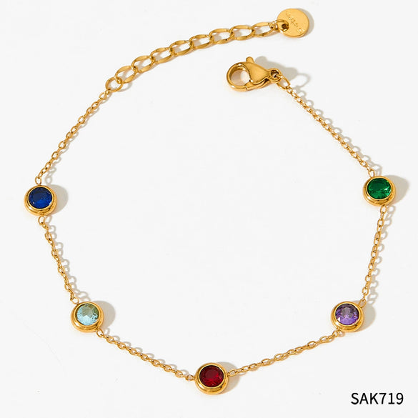 Fashion Stainless Steel Stacked Bracelet Set With Inlaid Zircon Love Pendant And Geometric Design Electroplated For Women