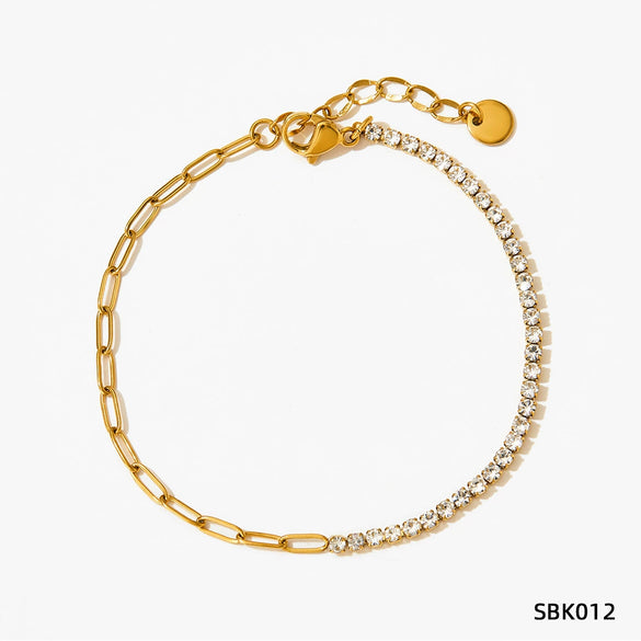 Fashion Stainless Steel Stacked Bracelet Set With Inlaid Zircon Love Pendant And Geometric Design Electroplated For Women