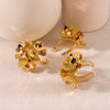 Fashion Stainless Steel Three Dimensional Flower Opening Ring Earrings 18K Furnace Vacuum Plated Jewelry For Women