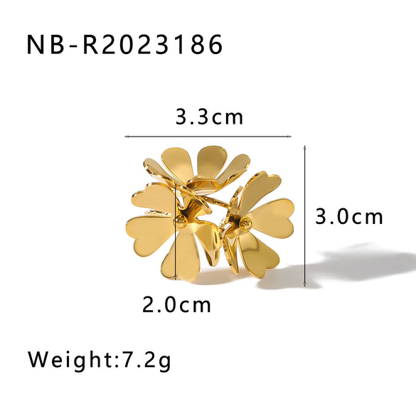 Fashion Stainless Steel Three Dimensional Flower Opening Ring Earrings 18K Furnace Vacuum Plated Jewelry For Women