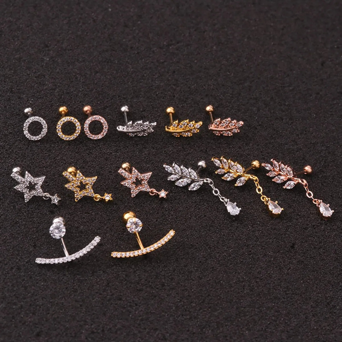 Fashion Stainless Steel Zircon Earrings Screw Pendant Earrings