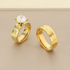Fashion Stainless Steel Zircon Fourclaw Ring Set With Diamonds Geometric Style For Women And Couples