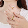 Fashion Stainless Steel Zircon Fourclaw Ring Set With Diamonds Geometric Style For Women And Couples