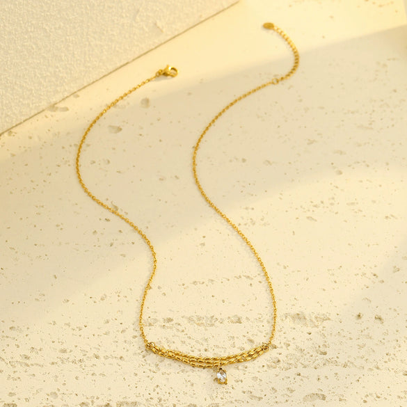 Fashion Stainless Steel Zircon Necklace Electroplated For Women