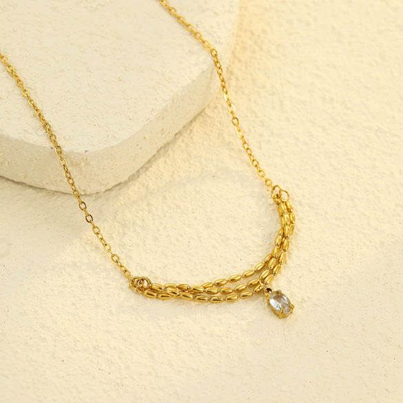 Fashion Stainless Steel Zircon Necklace Electroplated For Women