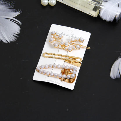 Fashion Star Alloy Inlay Pearl Hair Clip 3 Pieces