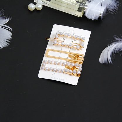 Fashion Star Alloy Inlay Pearl Hair Clip 3 Pieces