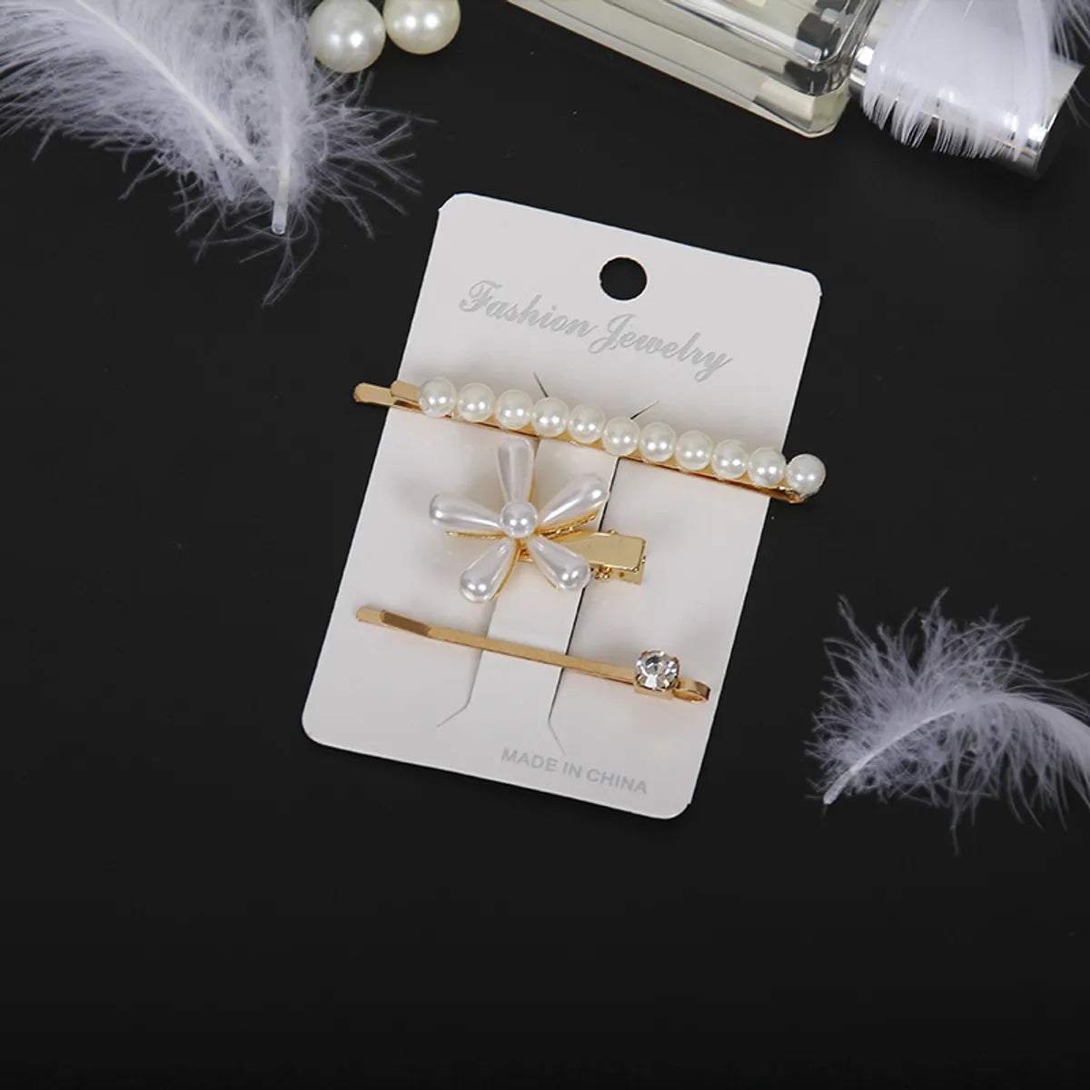 Fashion Star Alloy Inlay Pearl Hair Clip 3 Pieces