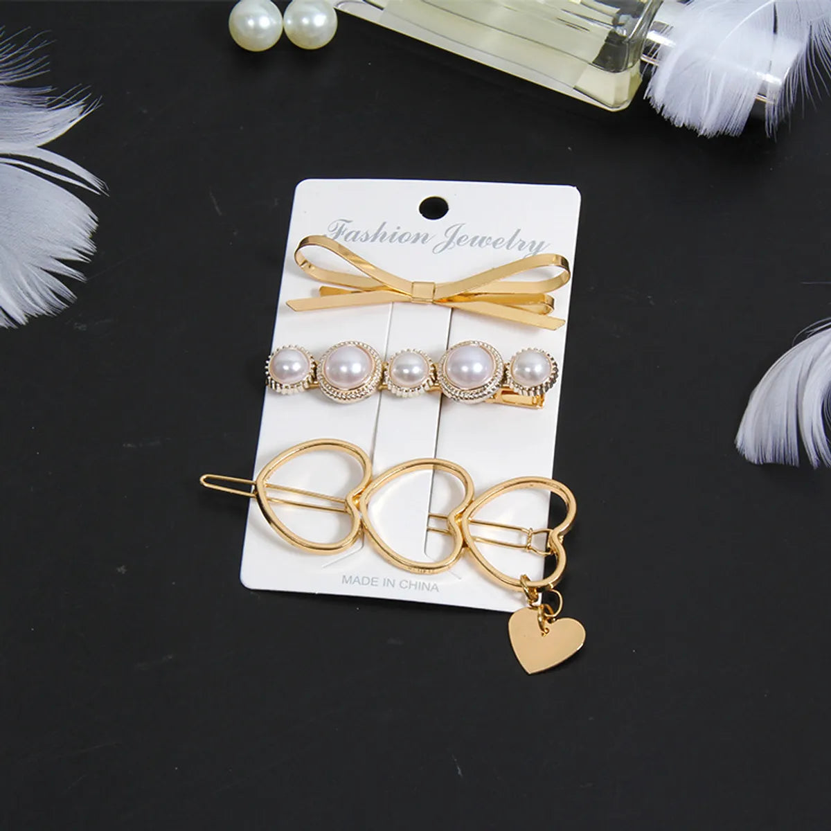 Fashion Star Alloy Inlay Pearl Hair Clip 3 Pieces