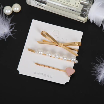 Fashion Star Alloy Inlay Pearl Hair Clip 3 Pieces