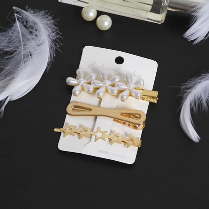 Fashion Star Alloy Inlay Pearl Hair Clip 3 Pieces