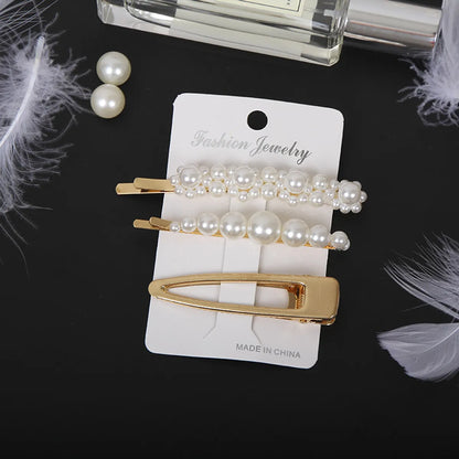 Fashion Star Alloy Inlay Pearl Hair Clip 3 Pieces