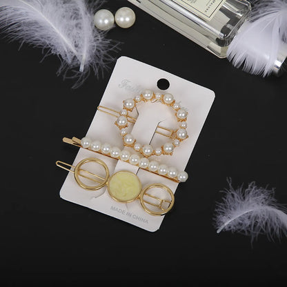 Fashion Star Alloy Inlay Pearl Hair Clip 3 Pieces