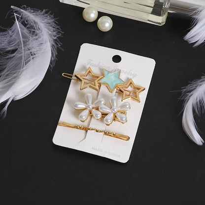 Fashion Star Alloy Inlay Pearl Hair Clip 3 Pieces