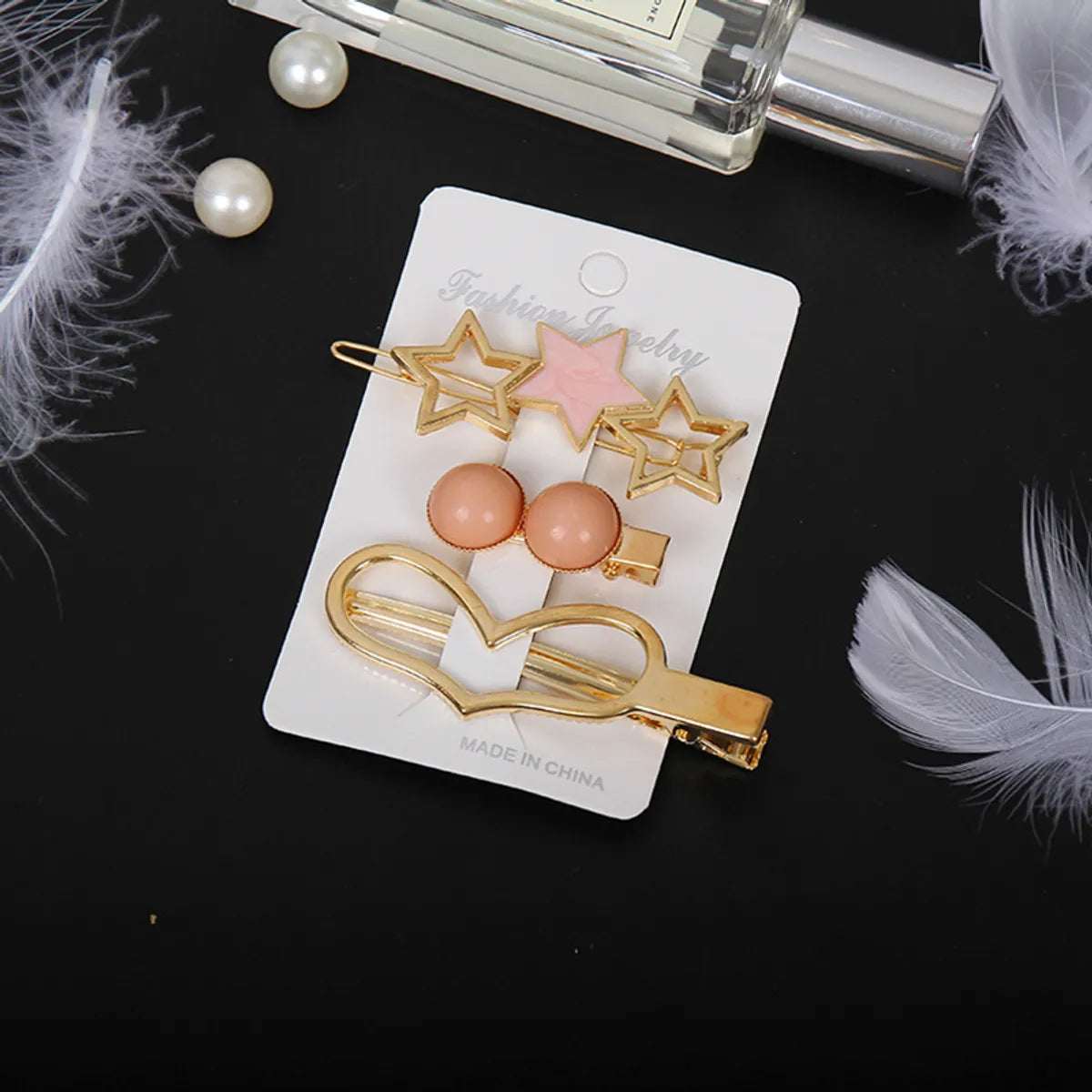 Fashion Star Alloy Inlay Pearl Hair Clip 3 Pieces