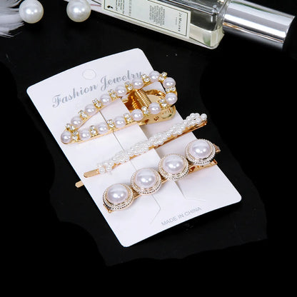 Fashion Star Alloy Inlay Pearl Hair Clip 3 Pieces