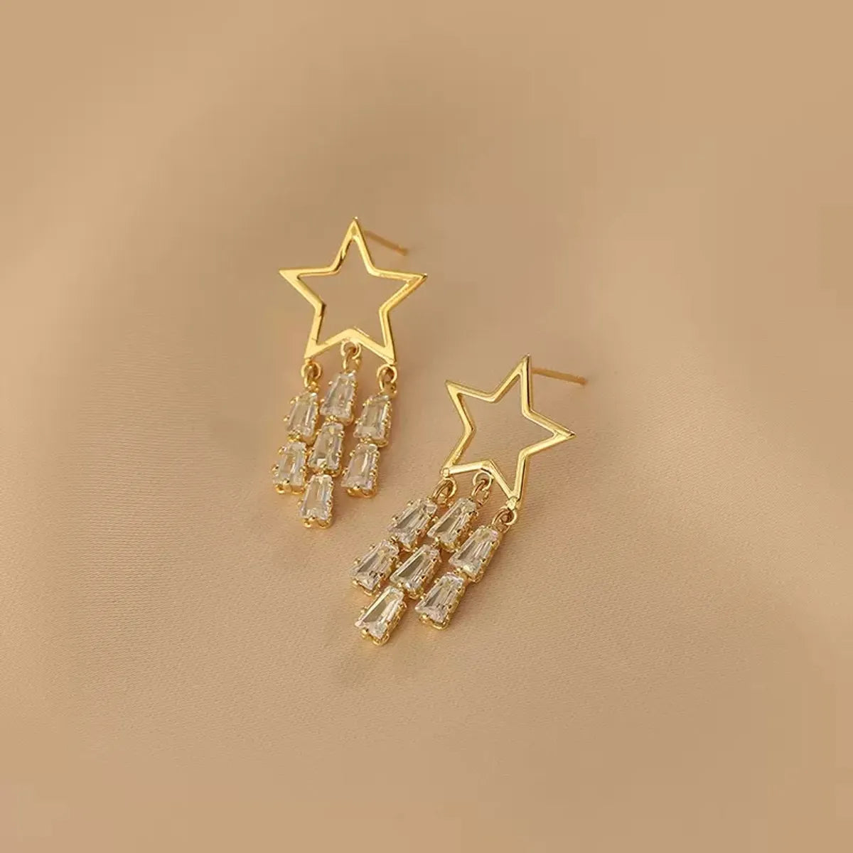 1 Pair Fashion Star Tassel Inlay Alloy Zircon Drop Earrings