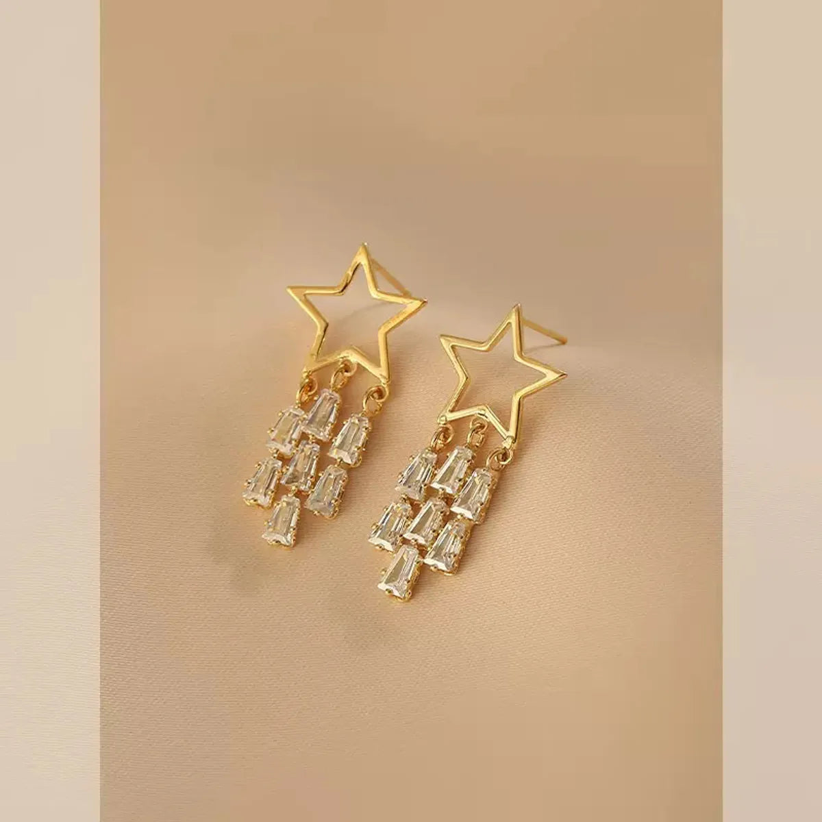 1 Pair Fashion Star Tassel Inlay Alloy Zircon Drop Earrings