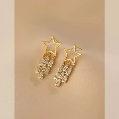 1 Pair Fashion Star Tassel Inlay Alloy Zircon Drop Earrings