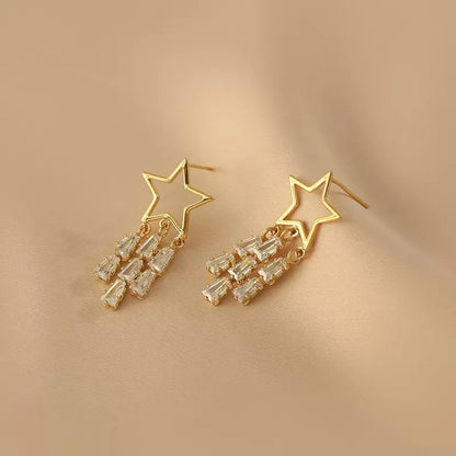 1 Pair Fashion Star Tassel Inlay Alloy Zircon Drop Earrings