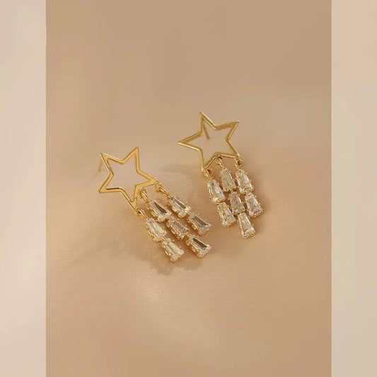 1 Pair Fashion Star Tassel Inlay Alloy Zircon Drop Earrings