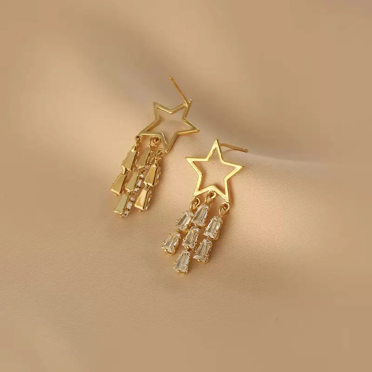 1 Pair Fashion Star Tassel Inlay Alloy Zircon Drop Earrings