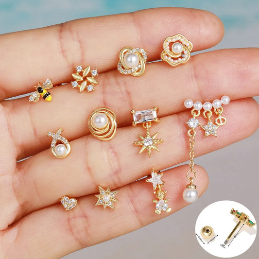 Fashion Star Brass Inlay Zircon Ear Studs 1 Piece