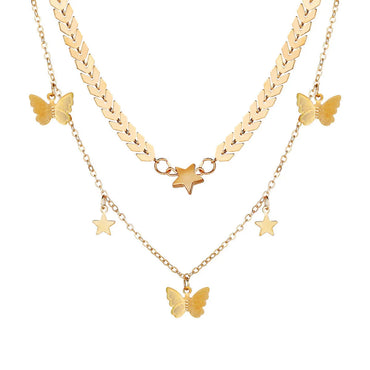 Fashion Star Butterfly Alloy Birthday Women's Layered Necklaces 1 Piece