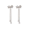 Fashion Star Butterfly Bow Knot Imitation Pearl Copper Tassel Rhinestones Drop Earrings 1 Pair