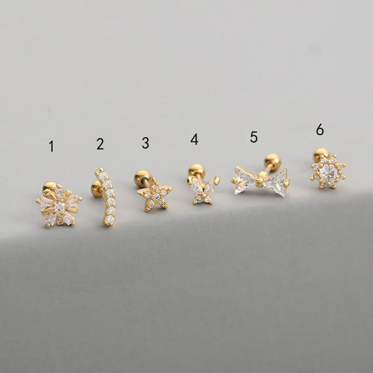 1 Piece Fashion Star Inlay Copper Zircon Ear Studs